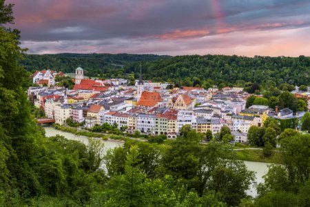 View over the historic old town of Wasserburg and the river Inn