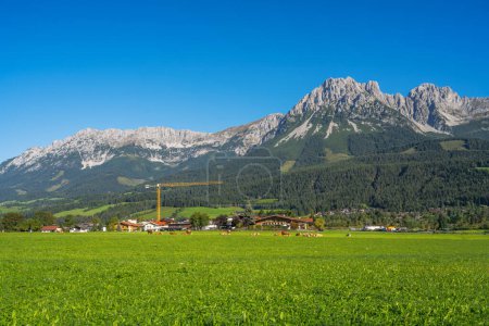 Landscape with the Kaiser Mountains in the alps of Austria at the village Elmau