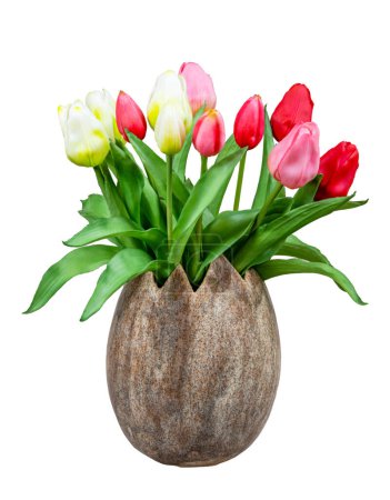 Spring deco with artificail tulips  isolated on white in a vase