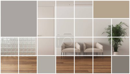 Photo for Geometric square mosaic graphic effect with copy space for text, presentation template, mockup idea, minimalist sitting waiting room with glass brick wall, white interior design - Royalty Free Image