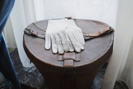 Photo for Vintage leather white French military gloves - Royalty Free Image