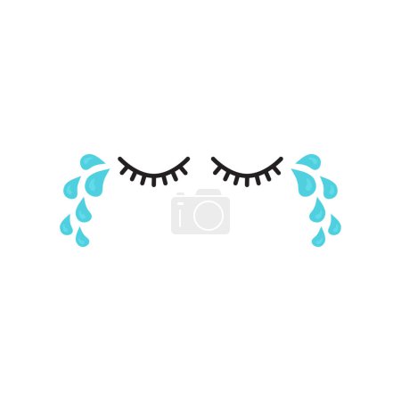 Illustration for Crying eye, tear vector icon, drip water, tears drop falling, sad emotion, cartoon character expression, depression concept. Simple illustration isolated on white background. - Royalty Free Image