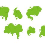 Fart clouds vector icon, smell smoke, bad air gas, cartoon green stink odour isolated on white background. Aroma illustration