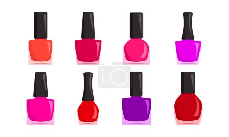 Nail polish bottle vector icon, colorful enamel varnish, beauty salon set isolated on white background. Cosmetic illustration
