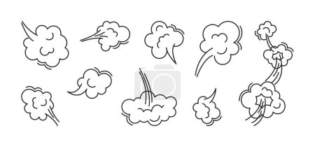 Illustration for Fart cloud vector line icon, smoke poof doodle, comic breath, air, steam puff, dust or flatulence, cartoon smell pop, funny gas set outline design. Aroma illustration isolated on white background - Royalty Free Image