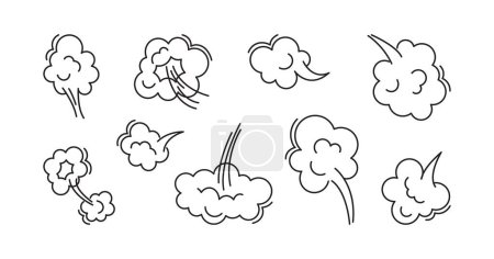 Illustration for Fart cloud line icon, smoke poof doodle, breath, comic air, steam puff, dust or flatulence, cartoon smell pop, cute gas set outline design. Aroma vector illustration - Royalty Free Image