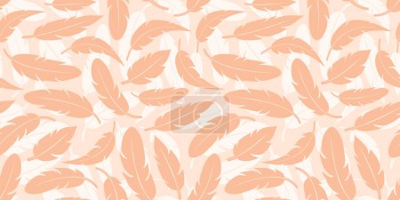 Illustration for Feather seamless pattern, peach fuzz background, abstract boho print, feather bird texture. Vector pastel illustration - Royalty Free Image
