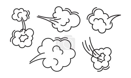 Illustration for Fart cloud line icon, smoke poof motion doodle, comic breath whoosh, air bubble, steam puff, dust or flatulence, cute smell pop, cartoon gas set outline design. Aroma vector illustration - Royalty Free Image