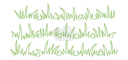 Icône de gribouillage en herbe, ligne de buisson dessinée à la main, ensemble de gribouillis de touffe de prairie, jardin de mauvaises herbes de champ, bordure de germe vert isolé sur fond blanc. Illustration vectorielle nature