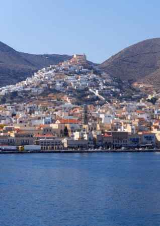Photo for Panoramic View from the sea to the Ermoupolis city of Syros island in Greece - Royalty Free Image
