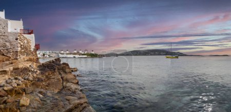 Panoramic view of the Windmills of the island of Mykonos in Greece