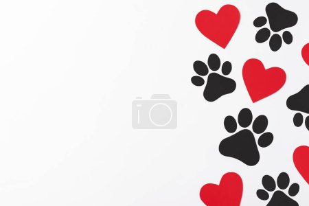 Photo for Pet paws on white background, dog paws pattern. National Puppy Day creative concept, top view - Royalty Free Image