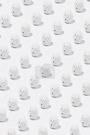 Photo for Pattern of  white Easter egg casting shadow on white background, minimalism concept, copy space - Royalty Free Image