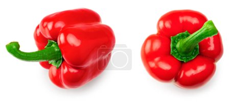 Foto de Dos pimientos rojos dulces aislados sobre fondo blanco. camino de recorte - Imagen libre de derechos