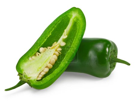 Photo for Sliced jalapeno peppers isolated on white background. Green chili pepper. Capsicum annuum. clipping path - Royalty Free Image