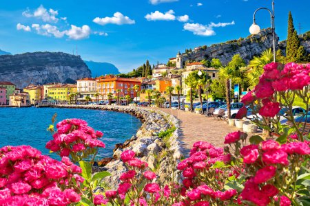 Téléchargez les photos : Ville colorée de Torbole sur le lac de Garde vue sur le front de mer, Trentin-Haut-Adige région de l'Italie - en image libre de droit