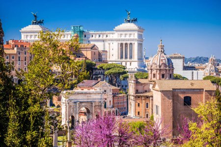 Photo for Historic Roman Forum and Rome landmarks scenic springtime view, Forum Romanum landmarks, capital of Italy - Royalty Free Image
