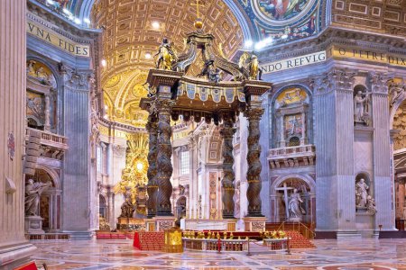 Photo for Vatican, March 23 2019: Interior of the St Peter basilica in the city of Vatican. The Papal Basilica of Saint Peter in the Vatican.  Church built in the Renaissance style located in Vatican City, the papal enclave that is within the city of Rome, Ita - Royalty Free Image