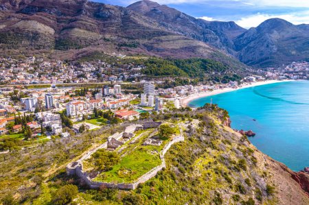 Stadt Sutomore Hügel Festung und Küste Luftaufnahme, Archipel von Montenegro