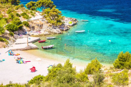 Photo for Idyllic Adriatic beach Bilo near Primosten view, archipelago of Dalmatia, Croatia - Royalty Free Image