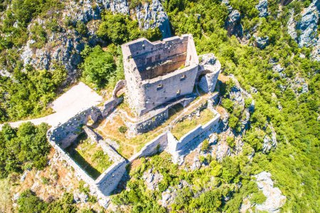 Photo for Prozor hill fortress ruins above Vrlika aerial view, Dalmatian Zagora region of Croatia - Royalty Free Image