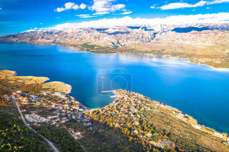Photo for Town of Vinjerac in Velebit bay aerial view, Dalmatia archipelago of Croatia - Royalty Free Image