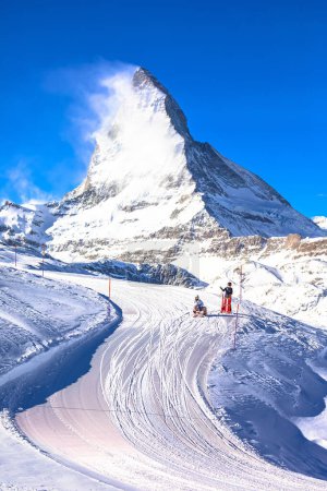Photo for Ski slope under Mattherhorn Alps peak, Zermatt ski area, Switzerland - Royalty Free Image
