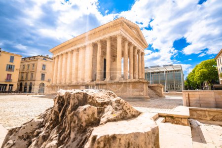 Maison Carree roman historic temple in Nimes street view, south of France
