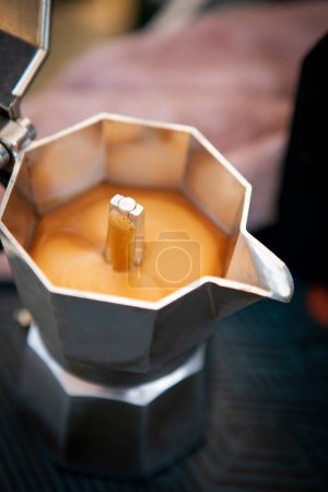 Photo for Close up coffee creama in espresso boild pot - Royalty Free Image