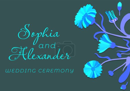 Illustration for The banner is made in a rustic style with fully colored plant parts placed on the right side. Hand-drawn Illustrations of common garden flowers for greeting cards, invitations, interior design, etc. - Royalty Free Image