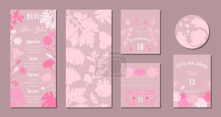 Illustration for Universal hand-drawn floral templates in warm colors are perfect for an autumn or summer wedding, birthday invitations, menu, and baby shower. Vector illustration. - Royalty Free Image