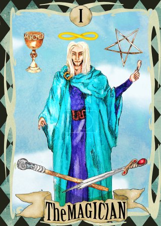 Photo for Tarot Major Arcanas vintage style watercolor  cards - Royalty Free Image