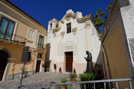 Modonna del Carmine church with San Pio statue in Pizzo Calabro, Italy