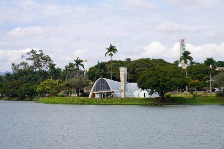 Photo for BELO HORIZONTE, BRAZIL - APRIL 12, 2024: Pampulha Lake with the church of Saint Francis of Assisi, UNESCO world heritage site in Belo Horizonte, Brazil - Royalty Free Image