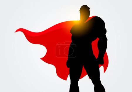 Ilustración de Vector Ilustración Silueta de un superhéroe con capa roja posando - Imagen libre de derechos