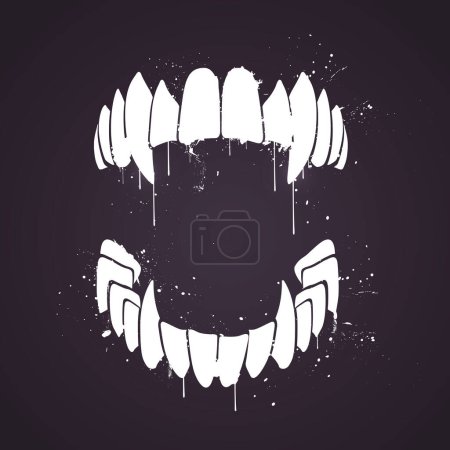 Téléchargez les illustrations : Illustration vectorielle Dents dessinées à la main d'horreur de vampire avec des effets de éclaboussure pour Helloween. - en licence libre de droit