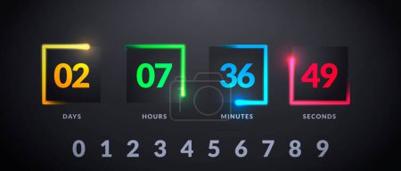Illustration for Vector Illustration Modern Futuristic Counter. Countdown With Colorful Lights On Dark Background - Royalty Free Image