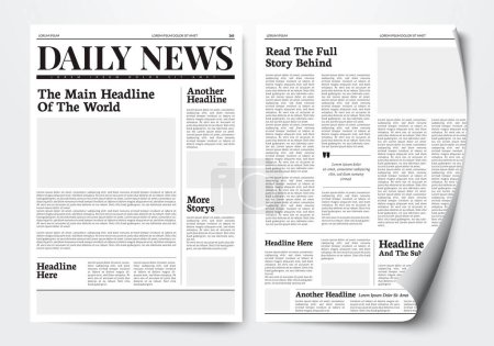 Plantilla de papel de noticias diarias de ilustración vectorial con texto y marcador de posición de imagen.
