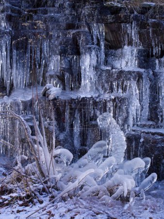 Photo for Frozen ice cycles hanging from rocks. High quality photo. - Royalty Free Image