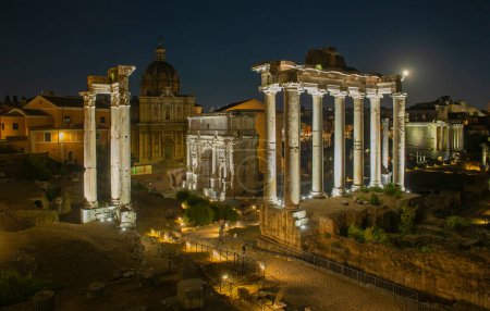 Photo for Roman Forum, also known as Foro di Cesare, or Forum of Caesar at night. in Rome, Italy. - Royalty Free Image