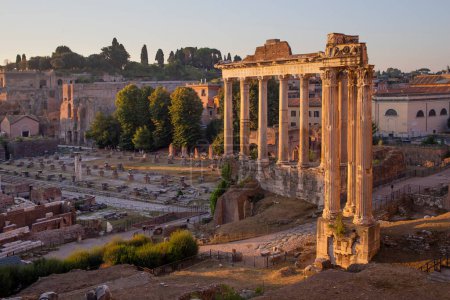 Roman Roman Forum, also known as Foro di Cesare, or Forum of Caesar at sunrise in Rome, Italy.