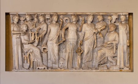 Bass-relief and sculpture of ancient Roman Gods. High quality photo.