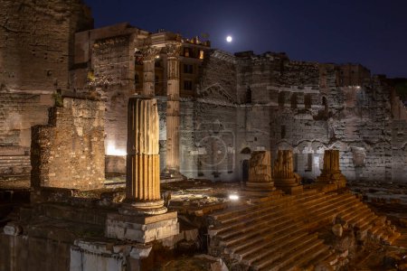 Photo for Roman Forum, also known as Foro di Cesare, or Forum of Caesar, in Rome, Italy at night. - Royalty Free Image