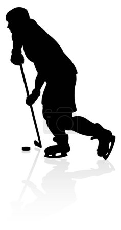 Téléchargez les illustrations : Illustration sportive d'un joueur de hockey sur glace silhouette - en licence libre de droit