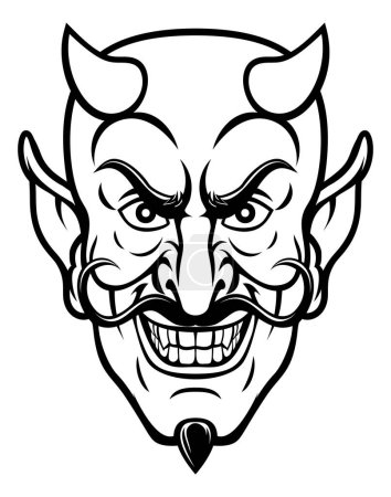 Illustration for A devil cartoon character sports mascot face with an evil grin - Royalty Free Image