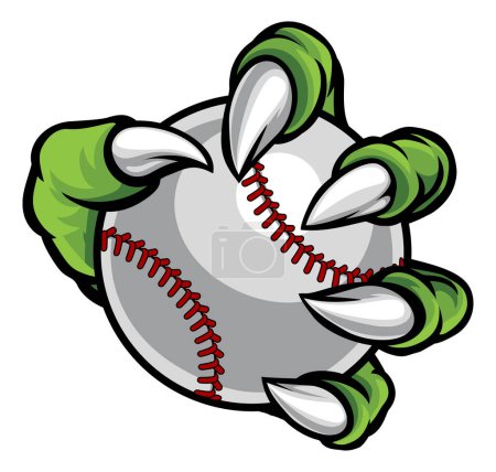 Téléchargez les illustrations : Un monstre ou une griffe d'animal tenant une balle de baseball - en licence libre de droit