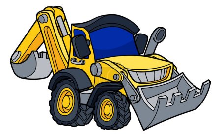 Téléchargez les illustrations : Dessin animé excavatrice bulldozer construction véhicule illustration - en licence libre de droit