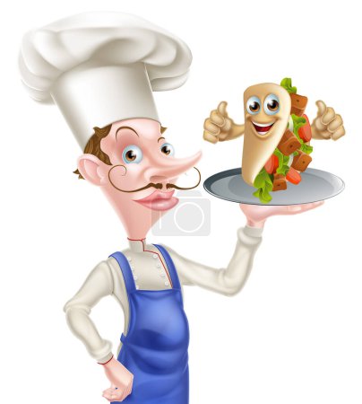 Illustration for An Illustration of a Cartoon Chef holding Kebab Mascot - Royalty Free Image