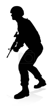 Téléchargez les illustrations : Silhouettes d'un soldat des forces armées militaires - en licence libre de droit