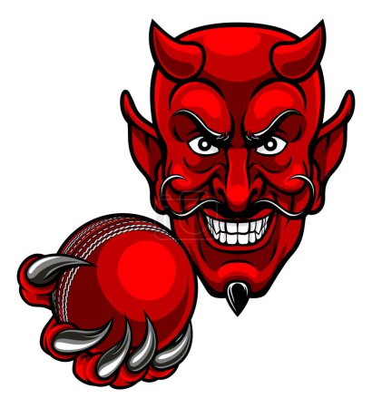 Illustration for A devil cartoon character sports mascot holding a cricket ball - Royalty Free Image